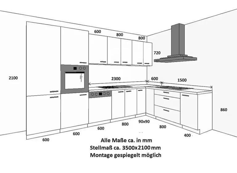 Eckküche STILO 350 x 210 cm – Moderner Landhausstil