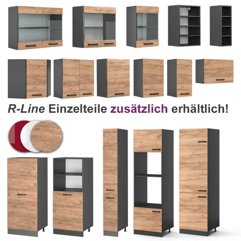 Winkelküche Rick, Anthrazit/Goldkraft Eiche, 267 x 167 cm, AP Schwarz
