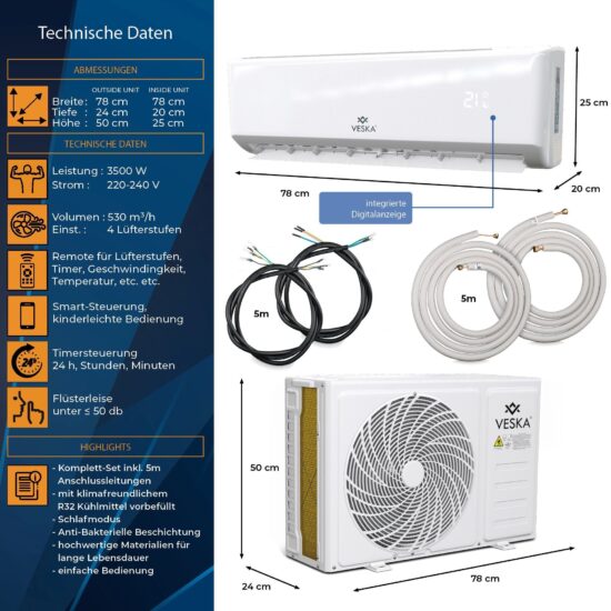 Split-Klimaanlage VESKA® VSK33-12000BTU – Intelligente Klimatisierung – Image 5