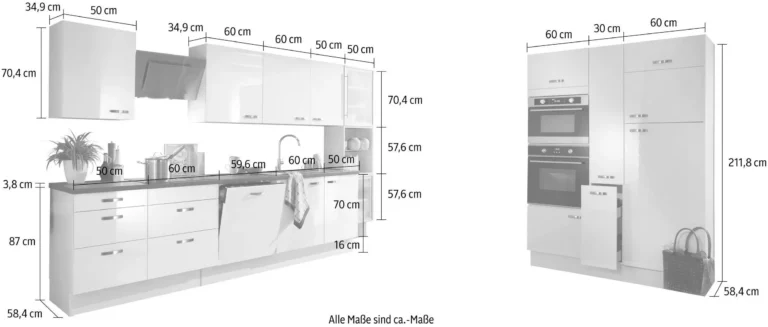 Küchenzeile KS-Cara mit Vollauszügen und Soft-Close-Funktion, Breite 480 cm