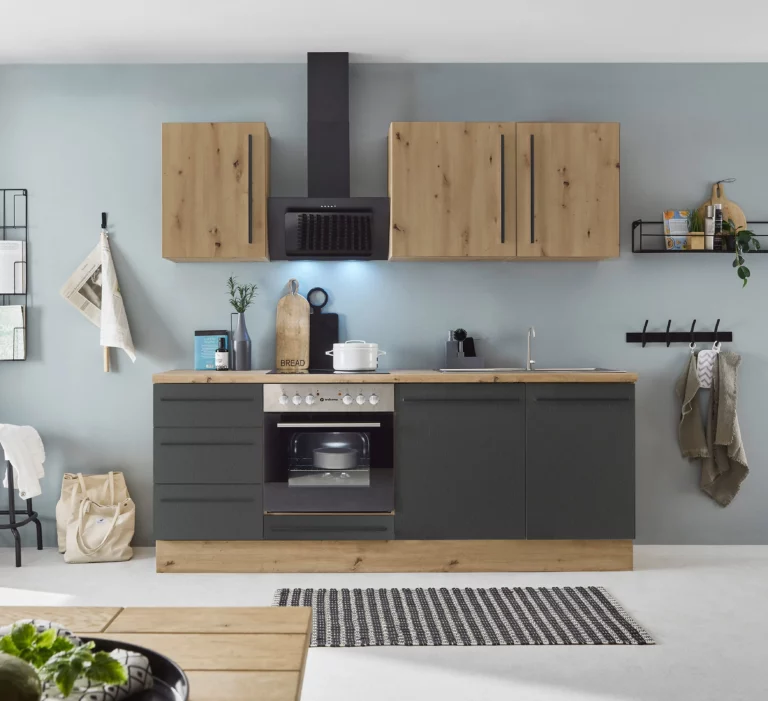 Küchenzeile KS-Florida mit 38mm starker Arbeitsplatte Breite 220 cm, wahlweise mit E-Geräten, Soft-Close-Funktion