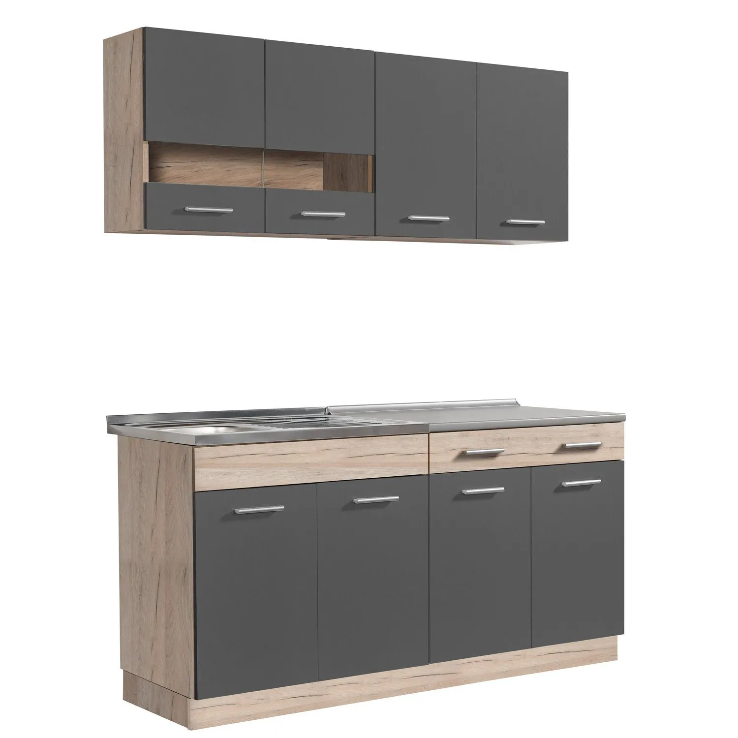Küchenzeile 160 cm Grau Eiche – Bild 2