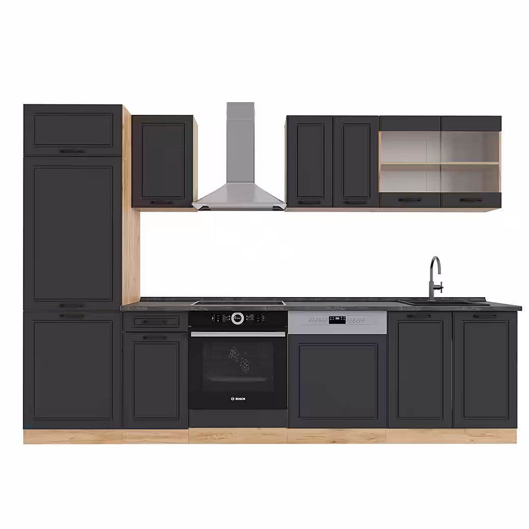 Vicco Küchenzeile R-Line, Weiß Landhaus/Anthrazit, 300 cm, AP Anthrazit – Bild 2