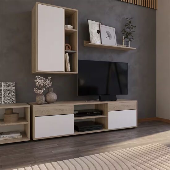 Vicco Wohnwand Berno, Sonoma/Weiß, 2 Teile, (1-St) – Bild 2