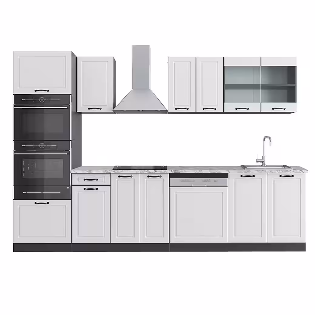Vicco Küchenzeile R-Line, Weiß/Anthrazit, 300 cm mit Hochschrank, AP Marmor – Bild 2