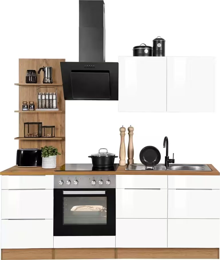 KOCHSTATION Küchenzeile KS-Brindisi, Breite 210 cm, wahlweise mit E-Geräten, mit MDF-Fronten und Regal