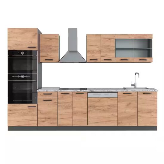 Vicco Küchenzeile R-Line, Weiß/Anthrazit, 300 cm mit Hochschrank, AP Marmor – Bild 3