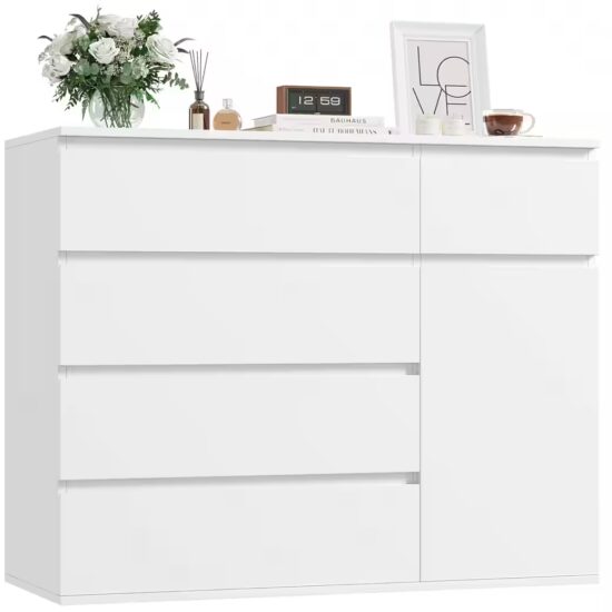 Homfa Kommode, weiß mit 5 Schubladen und 1Tür, Sideboard 100x80x40cm – Bild 2