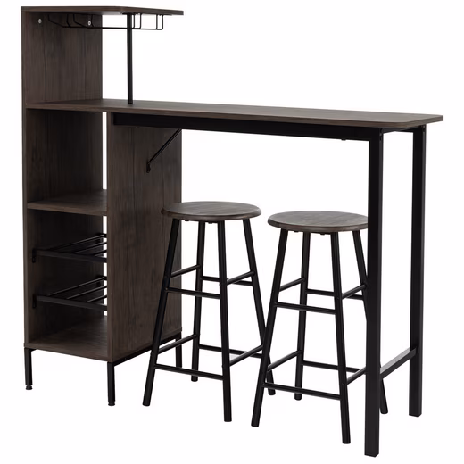 COSTWAY Bartisch (3 TLG. mit Hockern), mit Weinregal & Halterungen – Bild 3