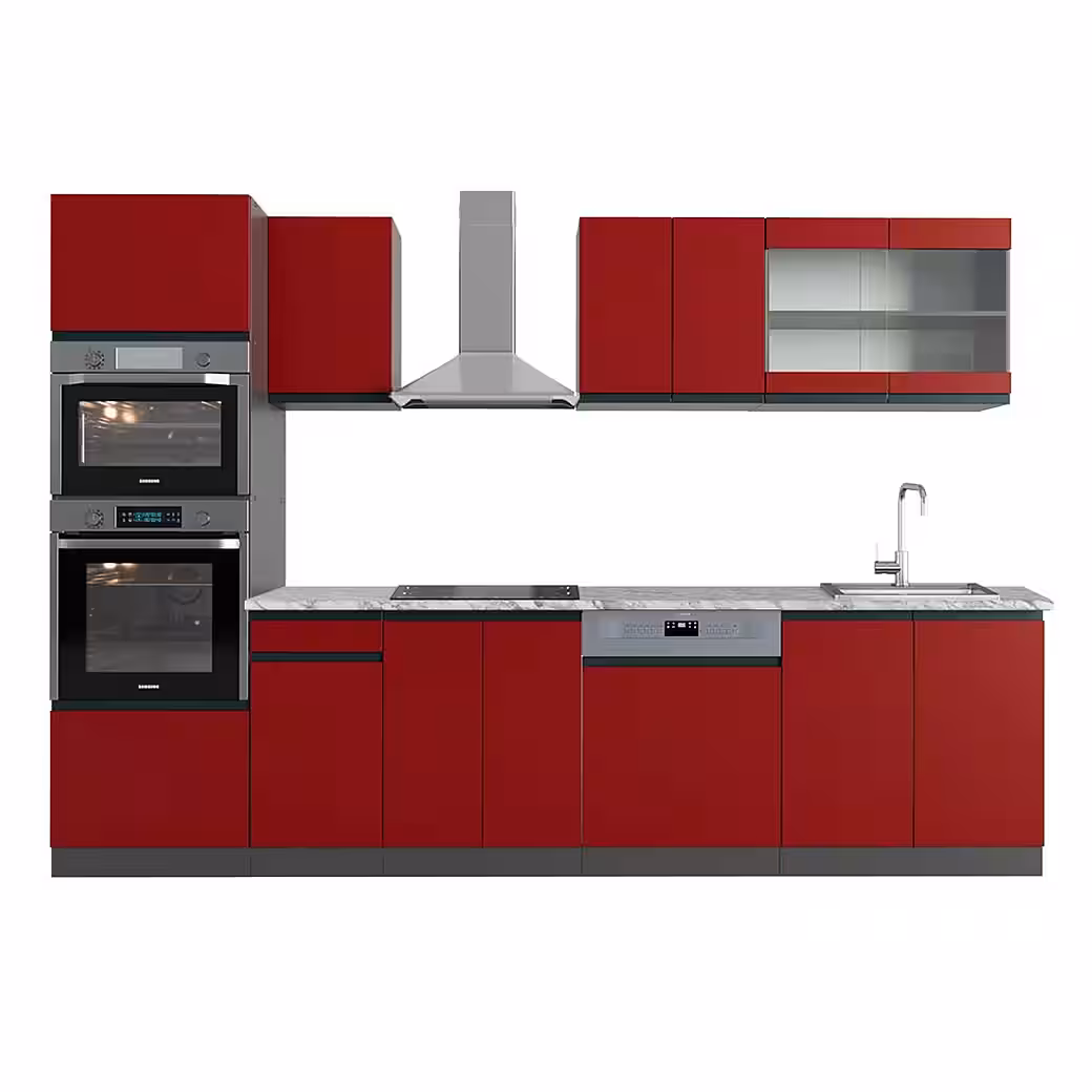 Vicco Küchenzeile R-Line, Weiß/Anthrazit, 300 cm mit Hochschrank, AP Marmor – Bild 4
