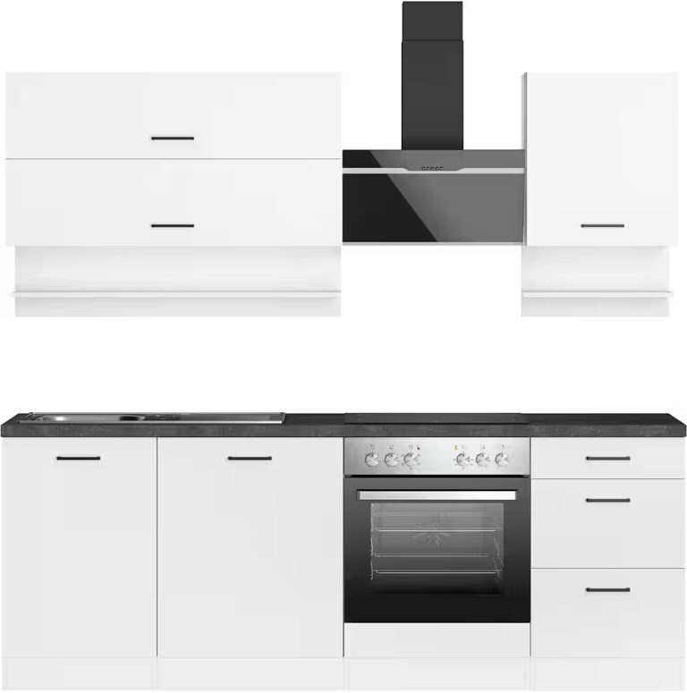 KOCHSTATION Küchenzeile KS-Frieda Breite 220 cm, wahlweise mit E-Geräten, mit 38mm starker Arbeitsplatte