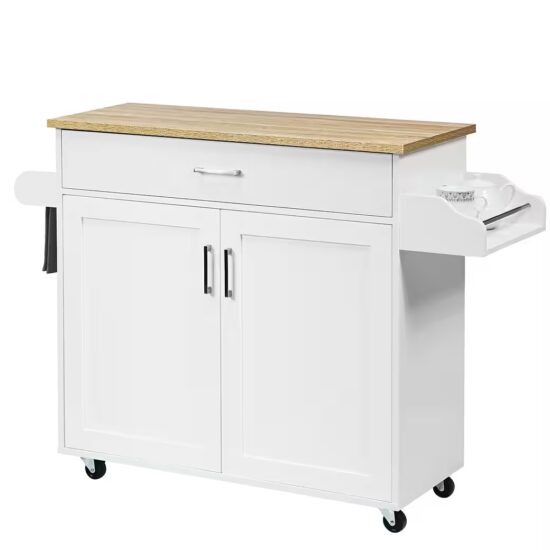 COSTWAY Küchenwagen, Servierwagen mit Arbeitsplatte & Handtuchhalter, Rollen – Bild 2