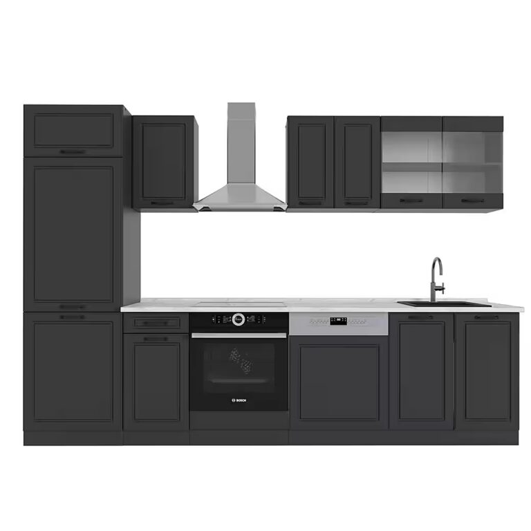Vicco Küchenzeile R-Line, Anthrazit Landhaus/Anthrazit, 300 cm, AP Marmor