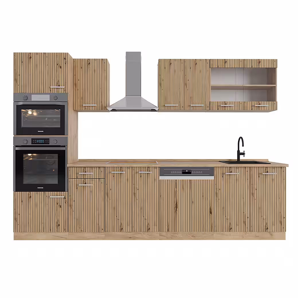 Vicco Küchenzeile R-Line, Anthrazit Hochglanz/Goldkraft Eiche, 300 cm mit Hochschrank... – Bild 4