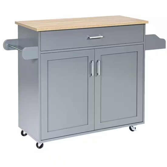 HOMCOM Servierwagen Küchenwagen mit Gewürzregal, Handtuchhalter, Arbeitsplatte, (Rollwagen, 1 St., Küchentrolley), für Wohnzimmer Esszimmer Schwarz 109 x 40 x 89 cm – Bild 2