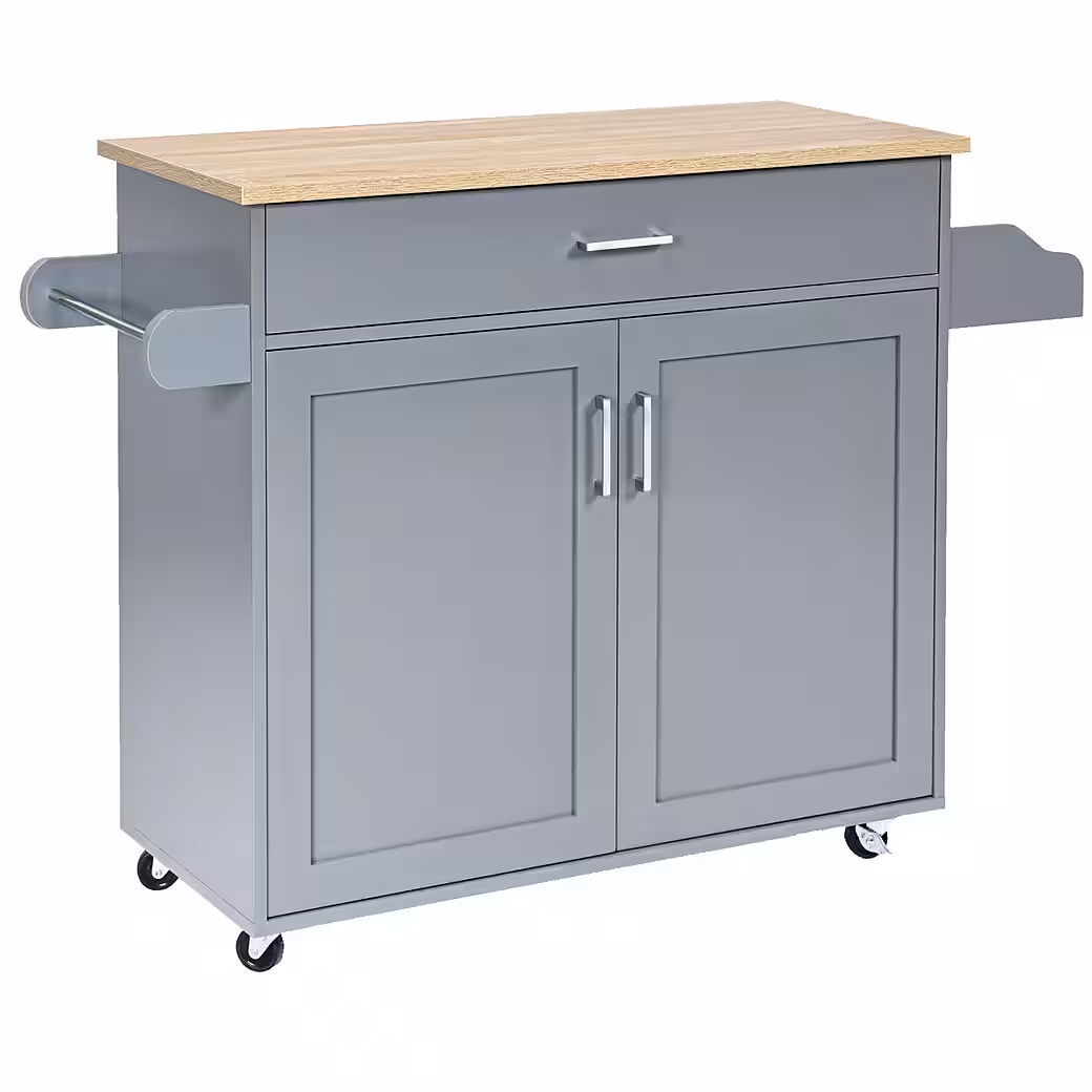 HOMCOM Servierwagen Küchenwagen mit Gewürzregal, Handtuchhalter, Arbeitsplatte, (Rollwagen, 1 St., Küchentrolley), für Wohnzimmer Esszimmer Schwarz 109 x 40 x 89 cm – Bild 2