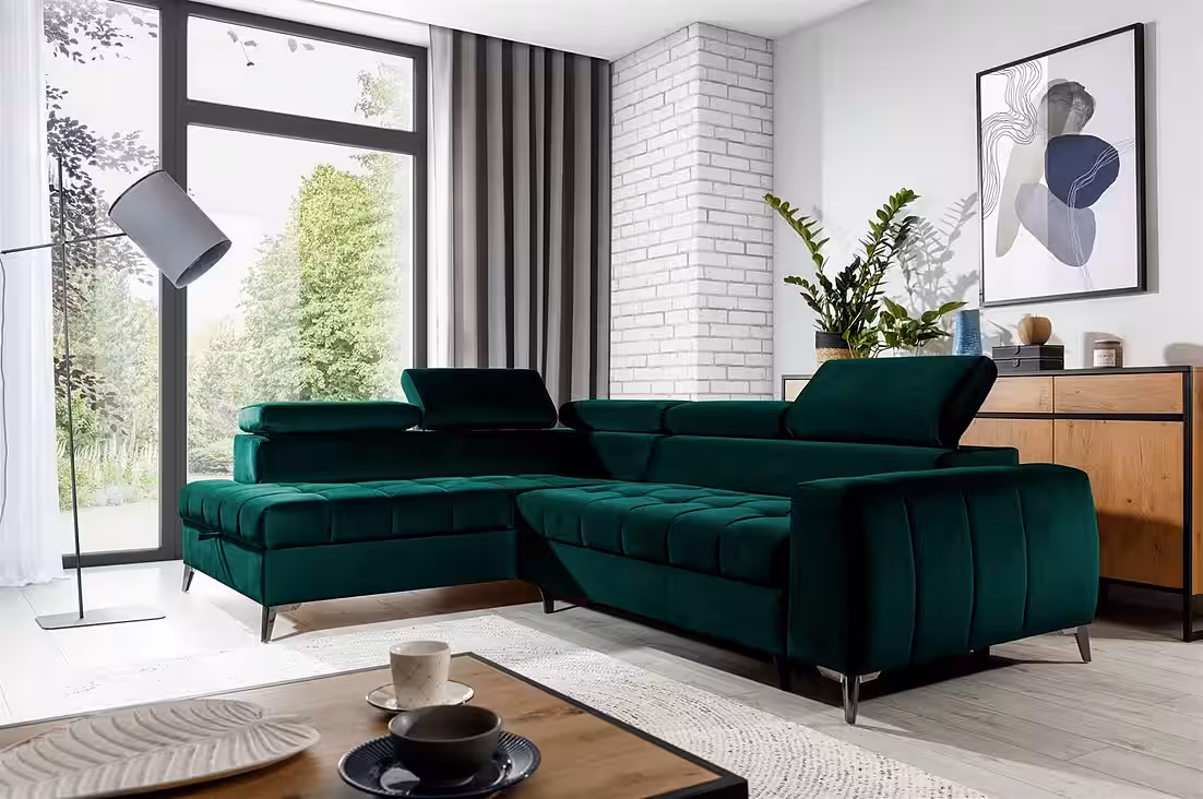 Fun Möbel Ecksofa Schlafsofa Sofa AGNESA SPEED mit Ottomane in Stoff Salvador, mit Schlaffunktion, einstellbare Kopfstützen – Bild 3
