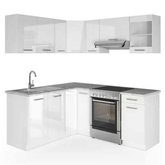 Vicco Winkelküche Rick, Anthrazit Hochglanz/Weiß/Weiß, 190 x 60 cm, AP Marmor – Bild 4