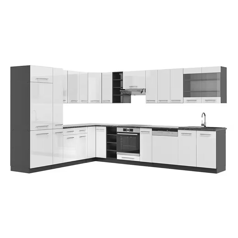 Vicco Winkelküche Fame-Line, Weiß Hochglanz/Anthrazit, 347 x 257 cm, AP Anthrazit