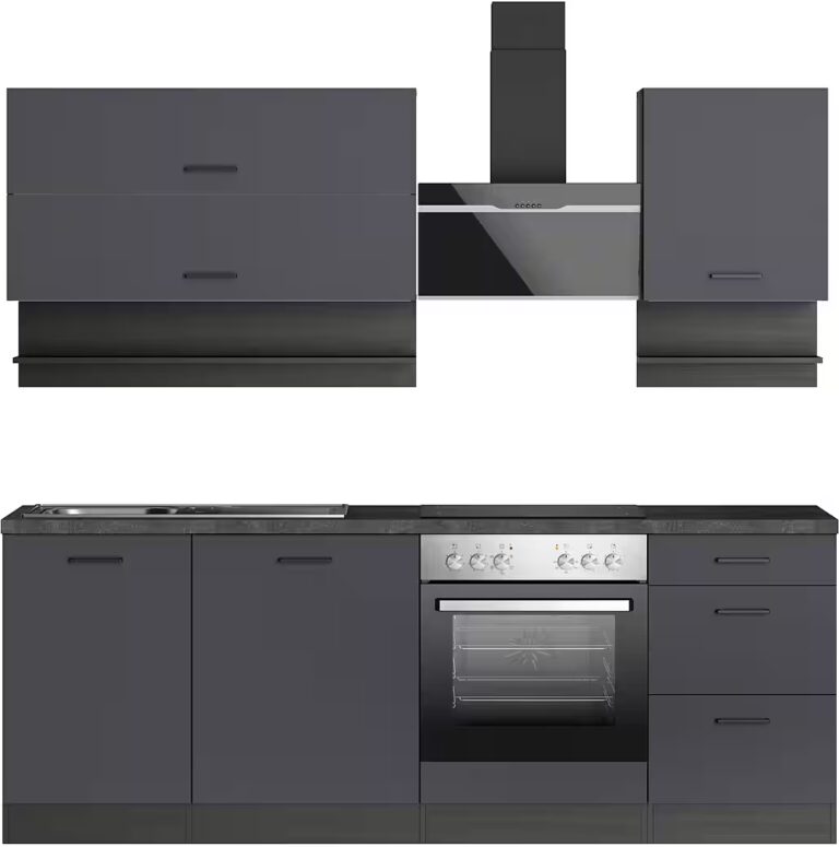 KOCHSTATION Küchenzeile KS-Frieda Breite 220 cm, wahlweise mit E-Geräten, mit 38mm starker Arbeitsplatte