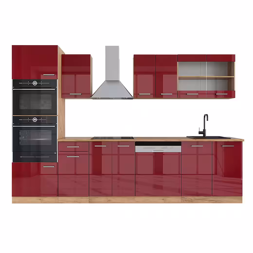 Vicco Küchenzeile R-Line, Anthrazit Hochglanz/Goldkraft Eiche, 300 cm mit Hochschrank... – Bild 3
