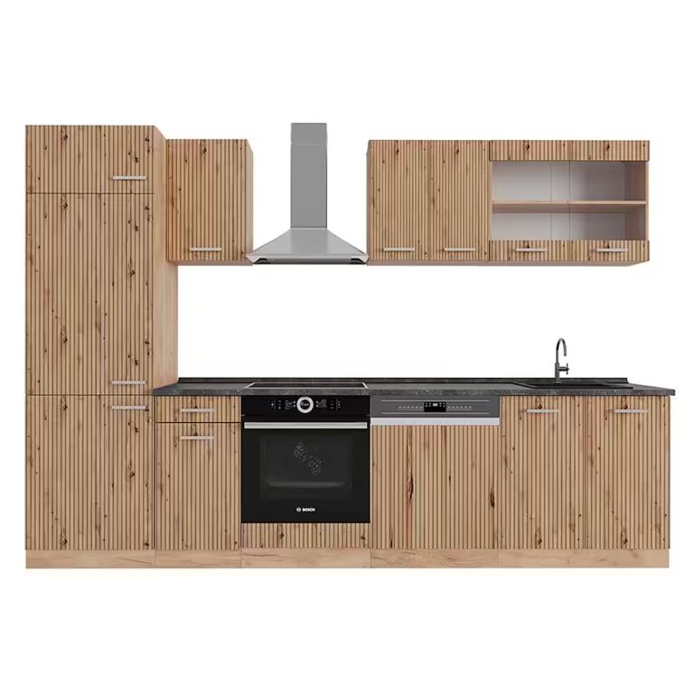 Vicco Küchenzeile R-Line, Weiß Landhaus/Anthrazit, 300 cm, AP Anthrazit