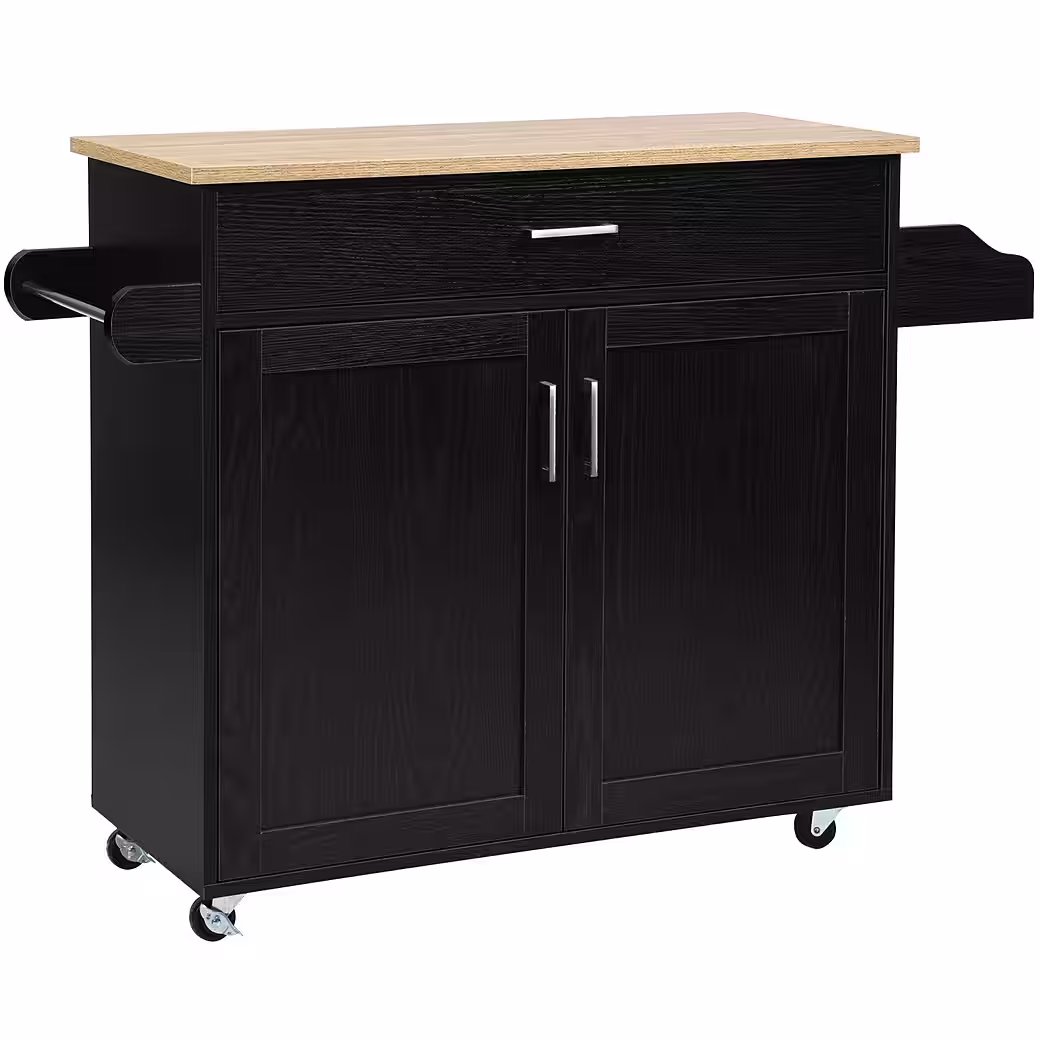 HOMCOM Servierwagen Küchenwagen mit Gewürzregal, Handtuchhalter, Arbeitsplatte, (Rollwagen, 1 St., Küchentrolley), für Wohnzimmer Esszimmer Schwarz 109 x 40 x 89 cm – Bild 5