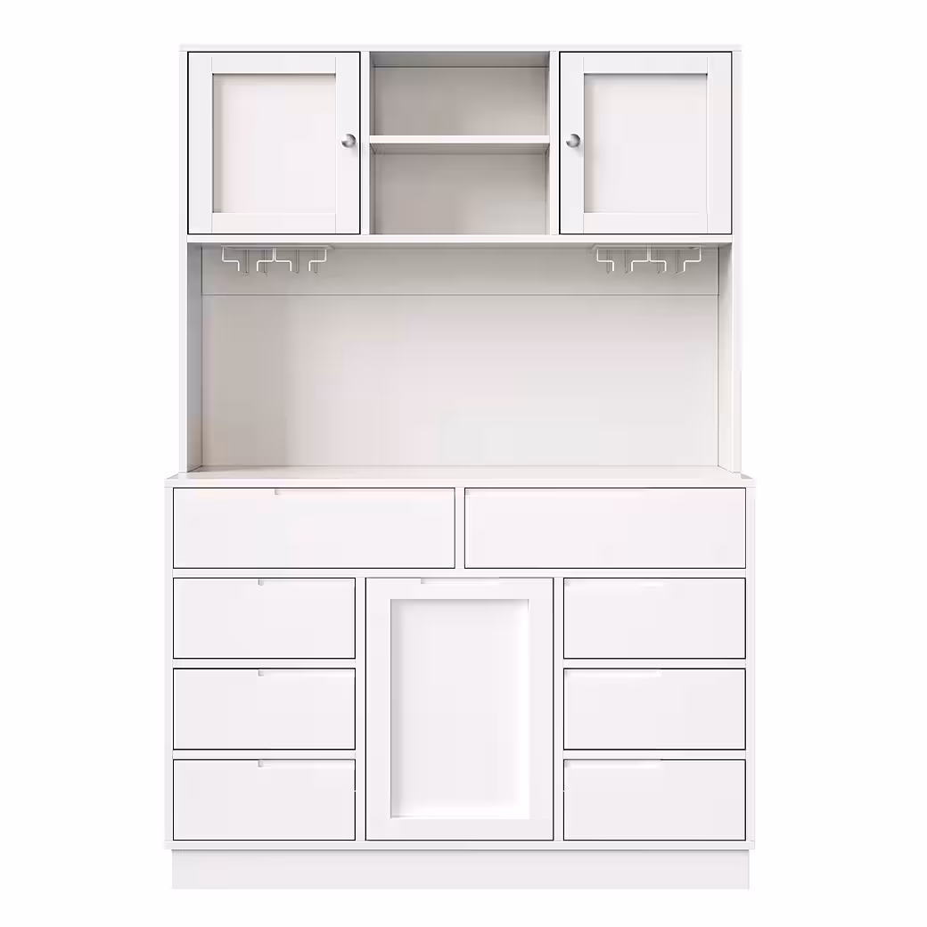 Flieks Küchenbuffet mit LED-Beleuchtung, Gläserhalter, 8 Schubladen und 3 Türen (1-St., B120/T40/H183,5 cm) Hochschrank Küchenschrank Geschirrschrank mit verstellbaren Ablagen – Bild 2