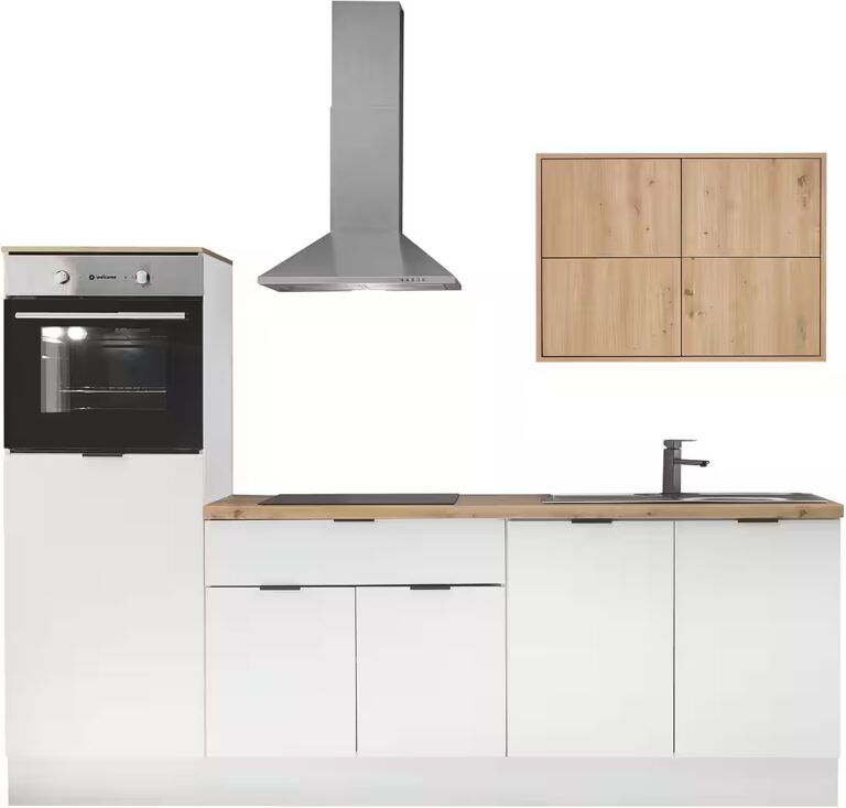 KOCHSTATION Küchenzeile KS-Georgia, mit 38mm starker Arbeitsplatte, Breite 250 cm, wahlweise mit E-Geräten und Kühlschrank