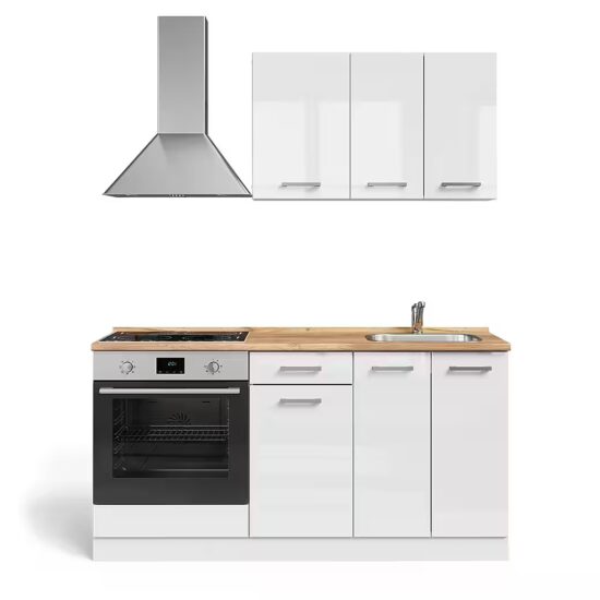 Vicco Küchenzeile R-Line, Weiß Hochglanz/Weiß/Weiß, 160 cm mit Herdumbauschrank oh... – Bild 3