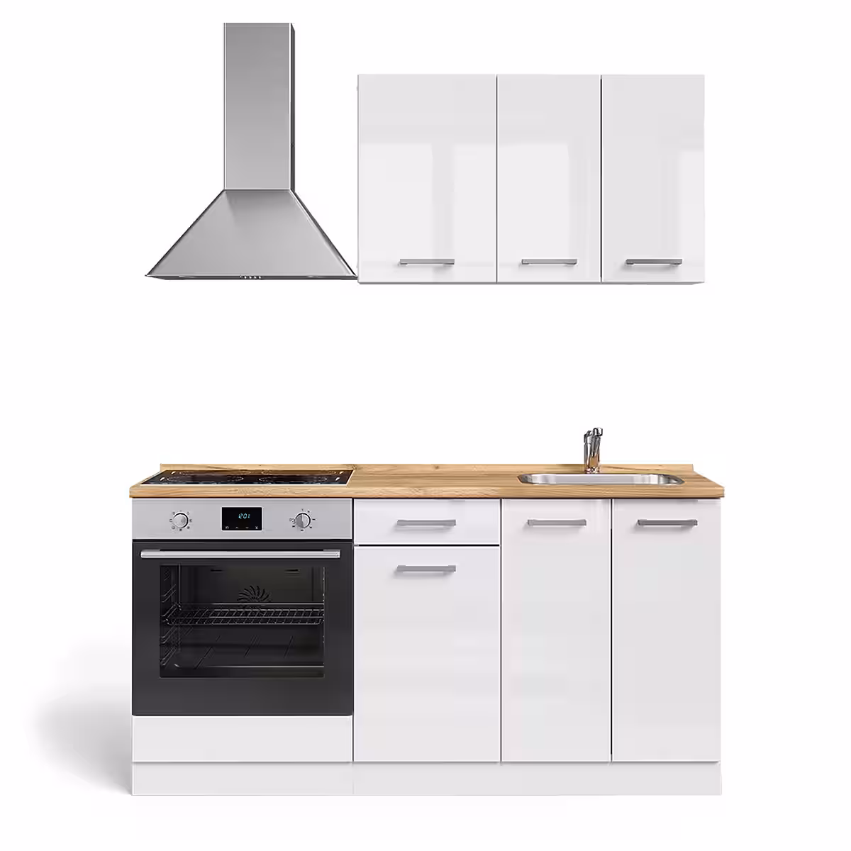 Vicco Küchenzeile R-Line, Weiß Hochglanz/Weiß/Weiß, 160 cm mit Herdumbauschrank oh... – Bild 3