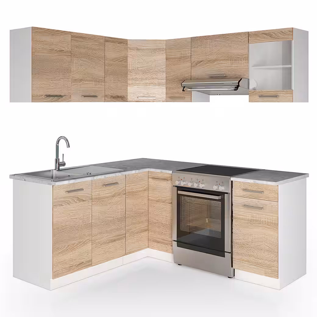 Vicco Winkelküche Rick, Anthrazit Hochglanz/Weiß/Weiß, 190 x 60 cm, AP Marmor – Bild 2