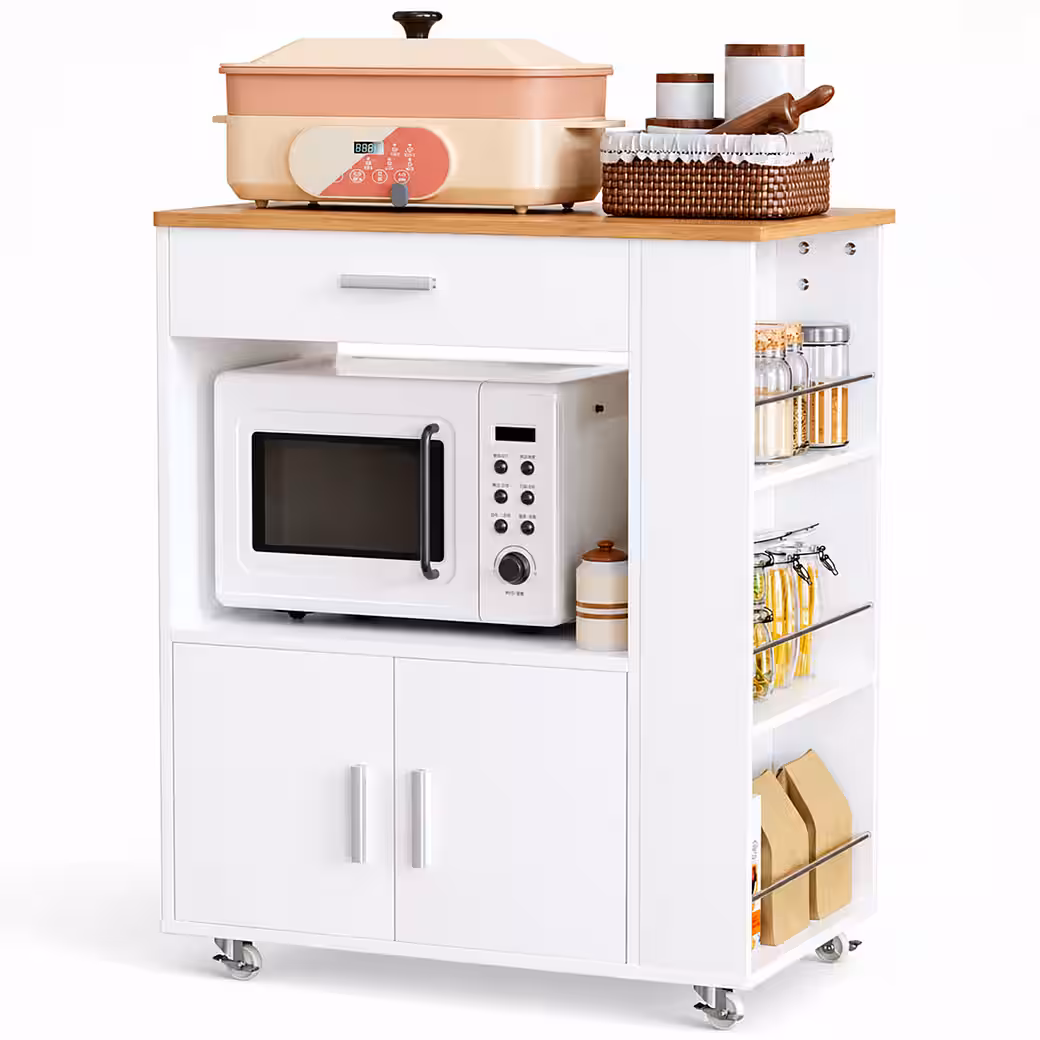 Yorbay Küchenwagen mit Rollen,Servierwagen mit Arbeitsplatte, Kücheninsel Freistehend, (75*46*88 cm), Küchenschrank mit Schublade & 3 Gewürzregalen – Bild 2