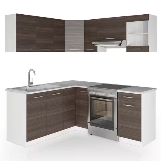 Vicco Winkelküche Rick, Anthrazit Hochglanz/Weiß/Weiß, 190 x 60 cm, AP Marmor – Bild 3