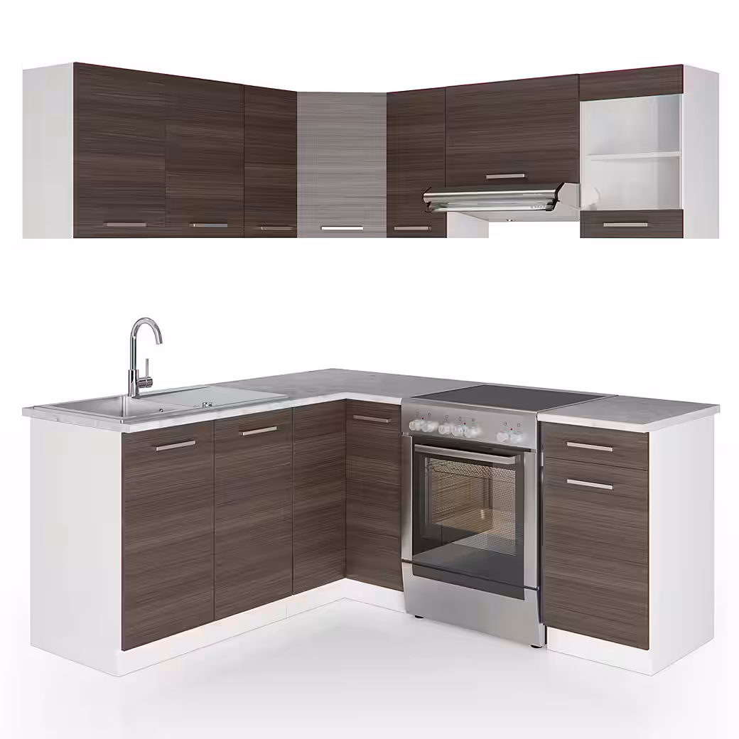 Vicco Winkelküche Rick, Anthrazit Hochglanz/Weiß/Weiß, 190 x 60 cm, AP Marmor – Bild 3