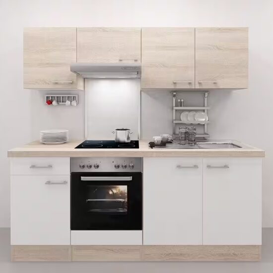 Flex-Well Küchenzeile Küchenzeile mit E-Geräten - 210 cm breit - Weiß Sonoma Eiche – Salerno – Bild 2