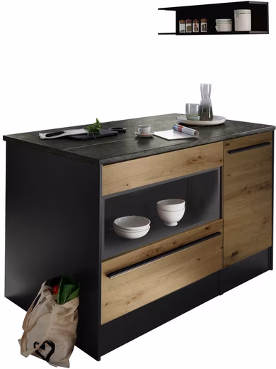 Flieks Kücheninsel mit Schubladen, Türablagen und verstellbaren Ablagen, (B120/T60/H90 cm), Küchenschrank mit Haustierruhebereich und Stauraum Mehrzweckschrank – Bild 4