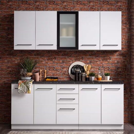 Homestyle4u Küchenzeile 200 cm ohne Geräte Singleküche Küchenschränke Weiß, (Oberschränke, Unterschränke), Küchenblock – Bild 2