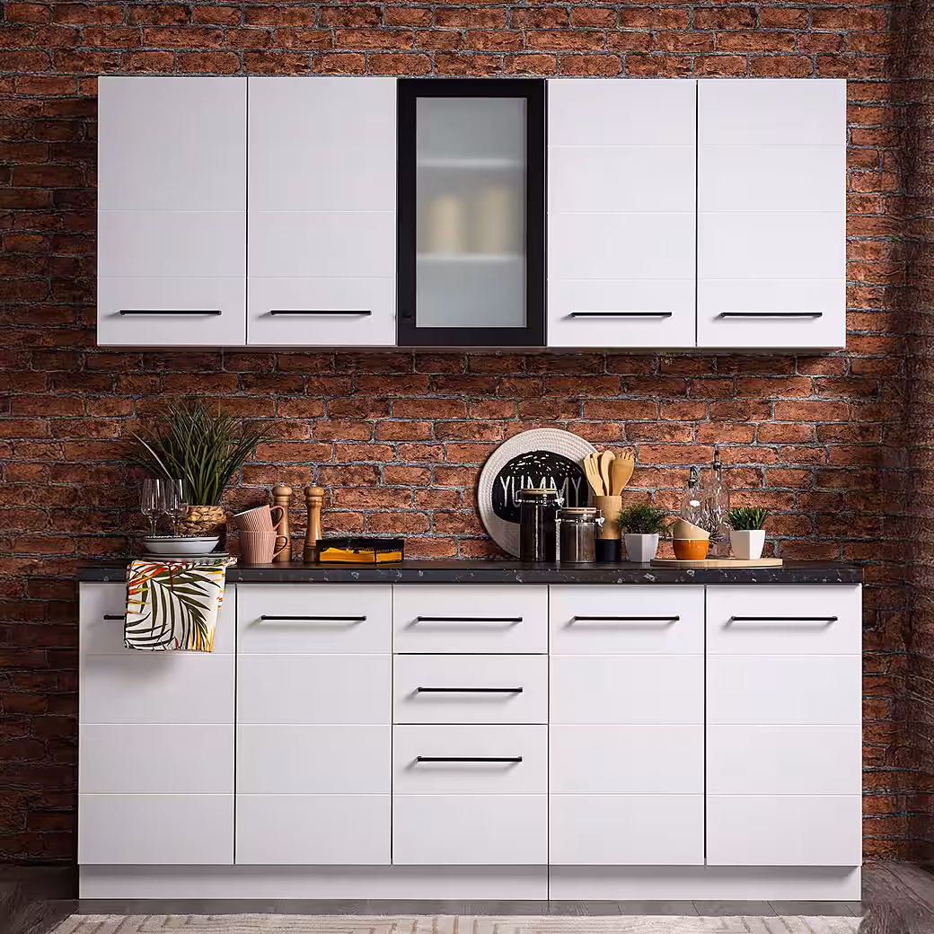 Homestyle4u Küchenzeile 200 cm ohne Geräte Singleküche Küchenschränke Weiß, (Oberschränke, Unterschränke), Küchenblock – Bild 2