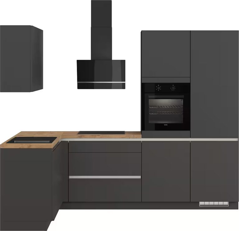 IMPULS KÜCHEN Winkelküche "Dublin", Anti Fingerprint Oberfläche, Schubkästen mit Soft-Close, vormontiert, wahlweise mit E-Geräten, mit Vollauszug, Breite 460 cm