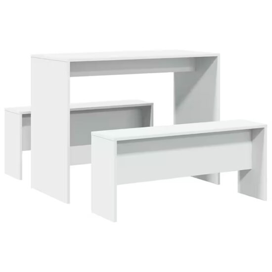 vidaXL Essgruppe 3-tlg. Esstisch und Bank Set Weiß Holzwerkstoff, (1-tlg) – Bild 2