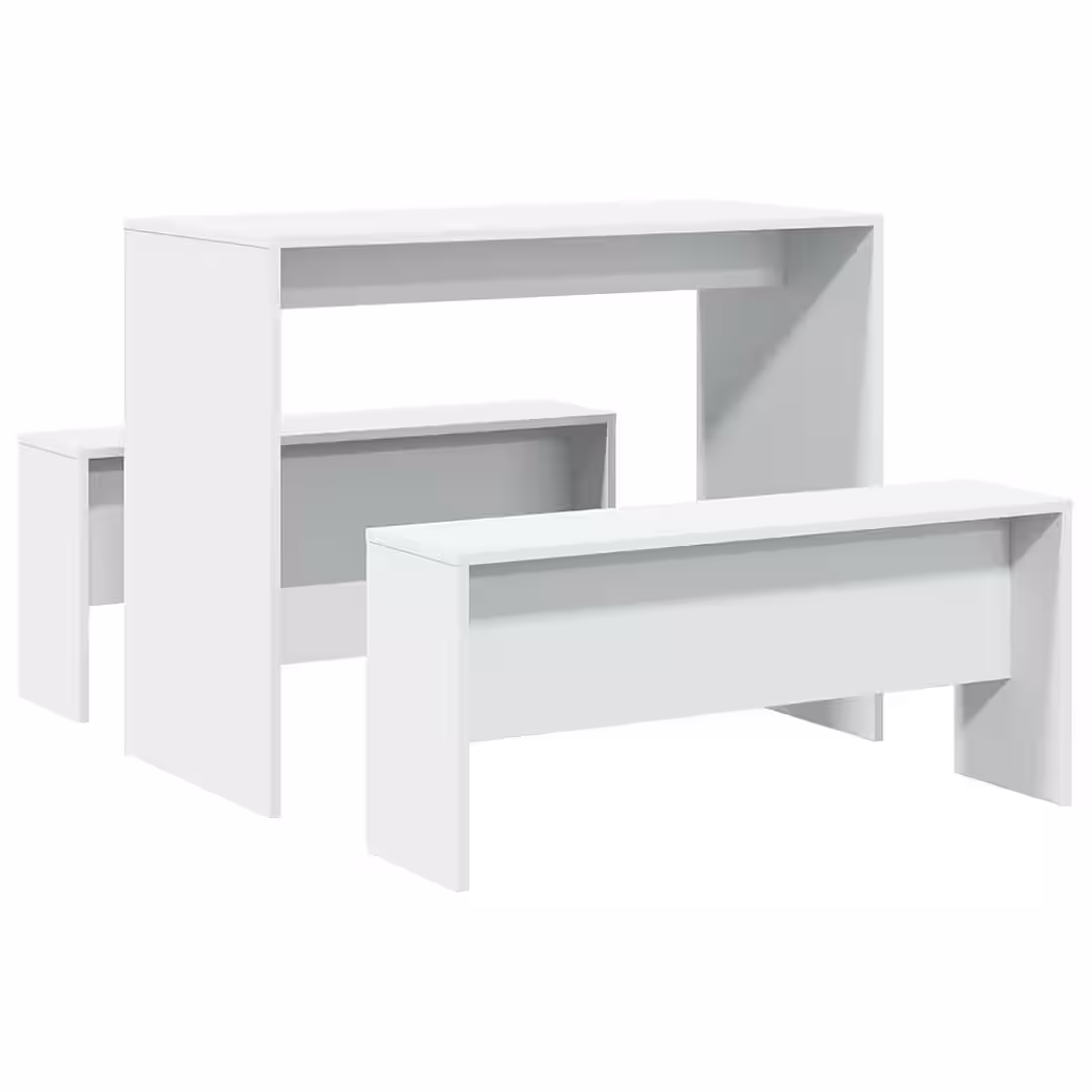 vidaXL Essgruppe 3-tlg. Esstisch und Bank Set Weiß Holzwerkstoff, (1-tlg) – Bild 2