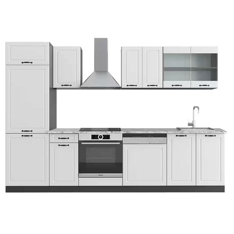 Vicco Küchenzeile R-Line, Anthrazit Landhaus/Anthrazit, 300 cm, AP Marmor