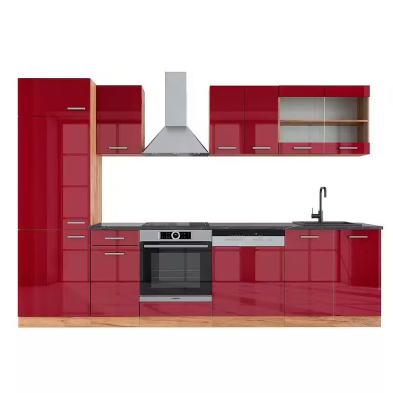 Vicco Küchenzeile R-Line, Weiß Landhaus/Anthrazit, 300 cm, AP Anthrazit
