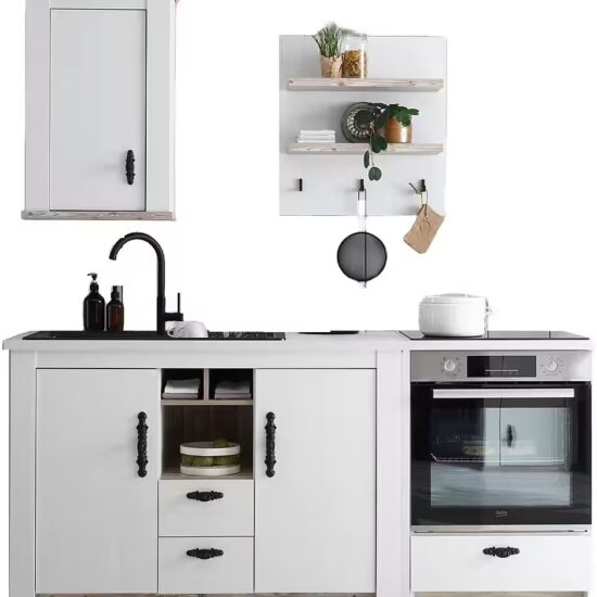 Home affaire Küchenzeile Florenz, Küche in Pinie Weiß, mit Herdumbau, ohne E-Geräte, (Set), Breite 191 cm, mit verschnörkelten Metallgriffen, Arbeitshöhe 92 cm – Bild 2