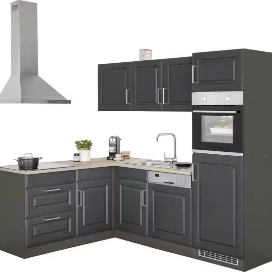 KOCHSTATION Winkelküche KS-Stockholm – Küche mit hochwertiger und detailreicher Landhausfront, Stellbreite 230x170 cm, wahlweise mit E-Geräten, MDF-Fronten – Bild 2