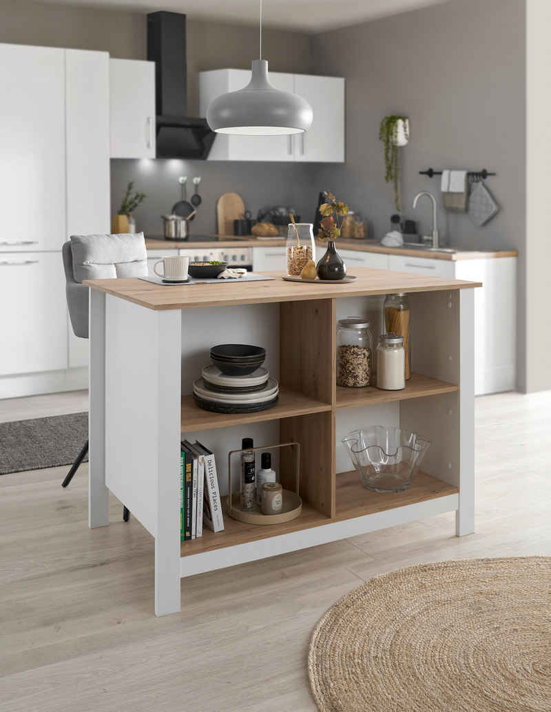 BASIC by Balculina Kücheninsel Sugar Kücheninsel, Kücheninsel BxHxT 124x90x75, Breite 124 cm, Melaminbeschichtung, 4 offene Fächer – Bild 1