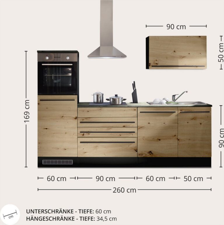 BASIC by Balculina Küchenzeile Jazz, Breite 260 cm, wahlweise mit E-Geräten
