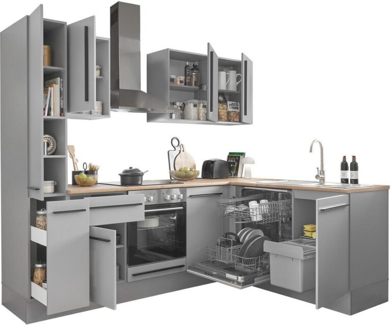 BASIC by Balculina Winkelküche Denver, Küche BxHxT 250/115 x 211 x 60, Breite 250 cm, wahlweise mit E-Geräten und Induktion