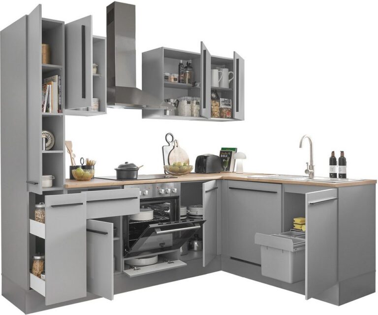 BASIC by Balculina Winkelküche Denver, Küche BxHxT 250/115 x 211 x 60, Breite 250 cm, wahlweise mit E-Geräten und Induktion